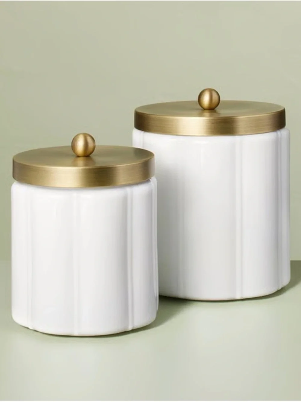 Large & Small Milk Glass Bath Canister w Metal Lid Brass Finish - Hearth & Hand